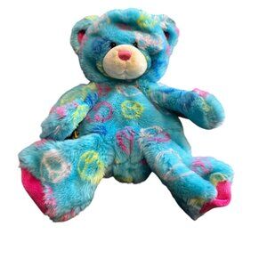 Build-A-Bear Peace Sign Bear 16" Blue Multicolor Unstuffed Plush BAB Skin 2010